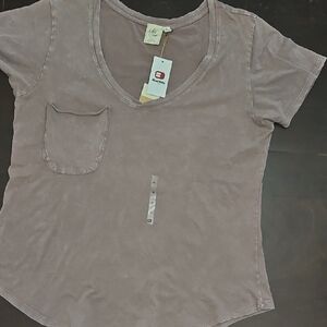 White Crow V-Neck Short Sleeve Top in Dusty Mauve